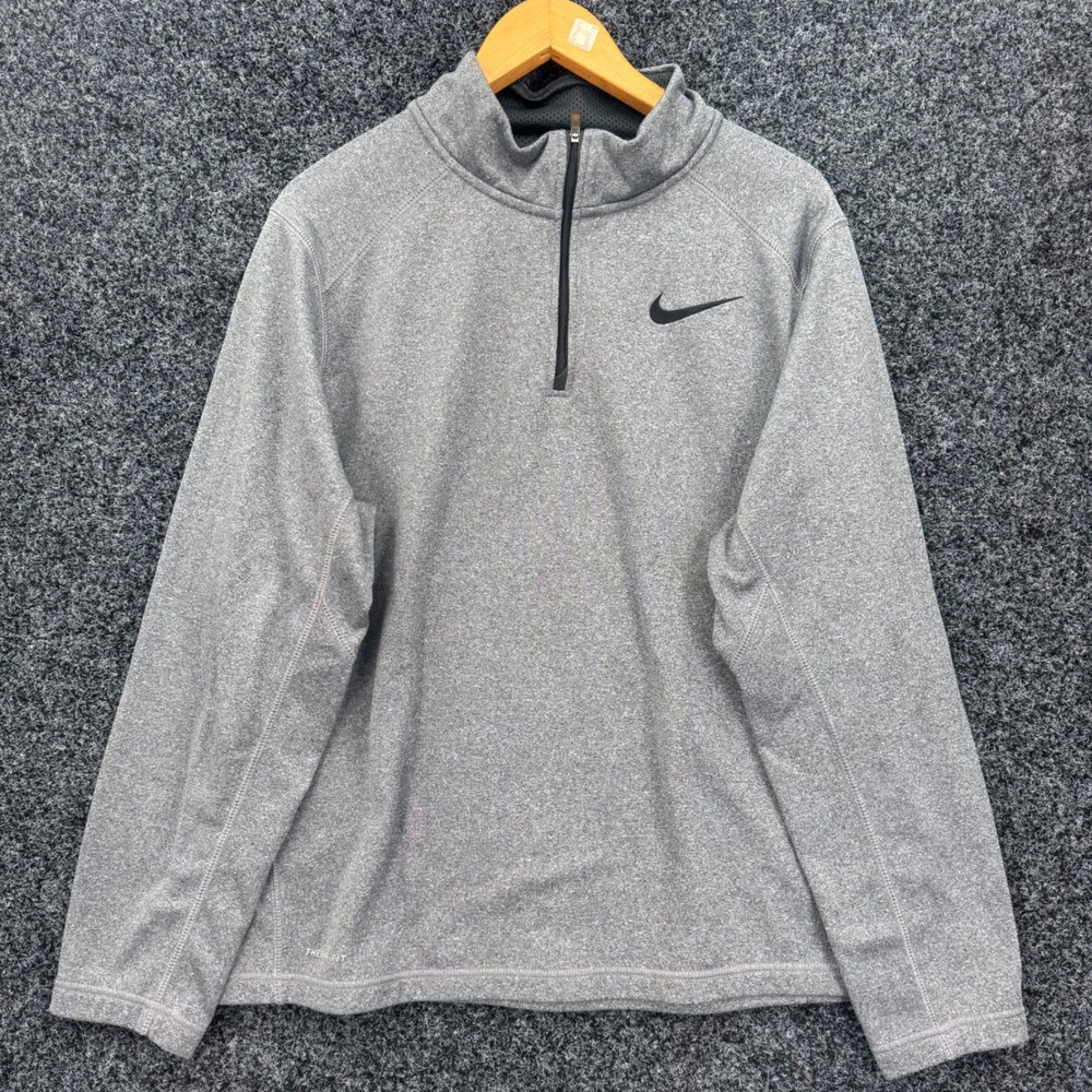 Nike Therma-FIT Mens Large Gray Heathered Quarter Zip Pullover Training Top
